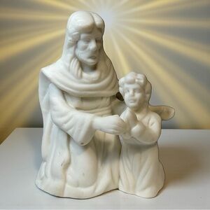 AUTOM JESUS WITH CHILD KNEELING‎ IN PRAYER WHITE PORCELAIN BISQUE God Protection